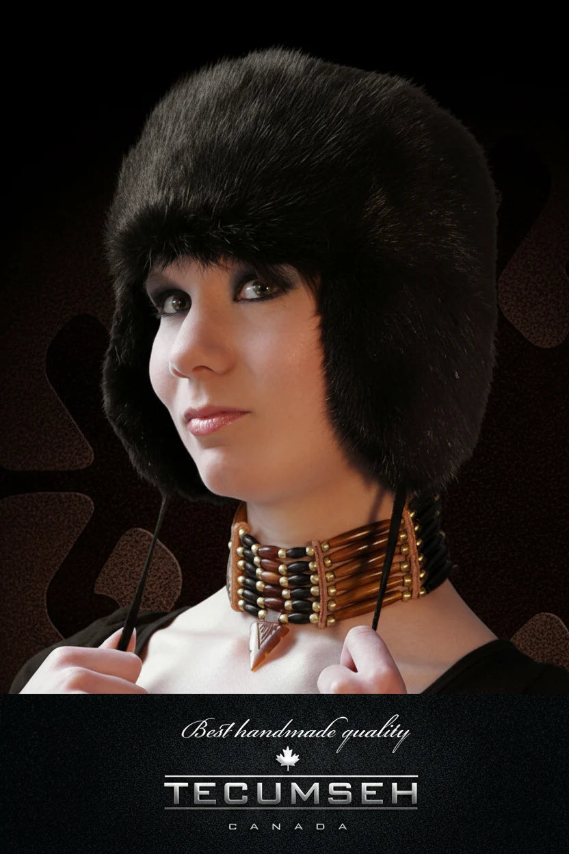 Tecumseh Canada | Black Muskrat Fur Bomber Hat - Handcrafted in Canada