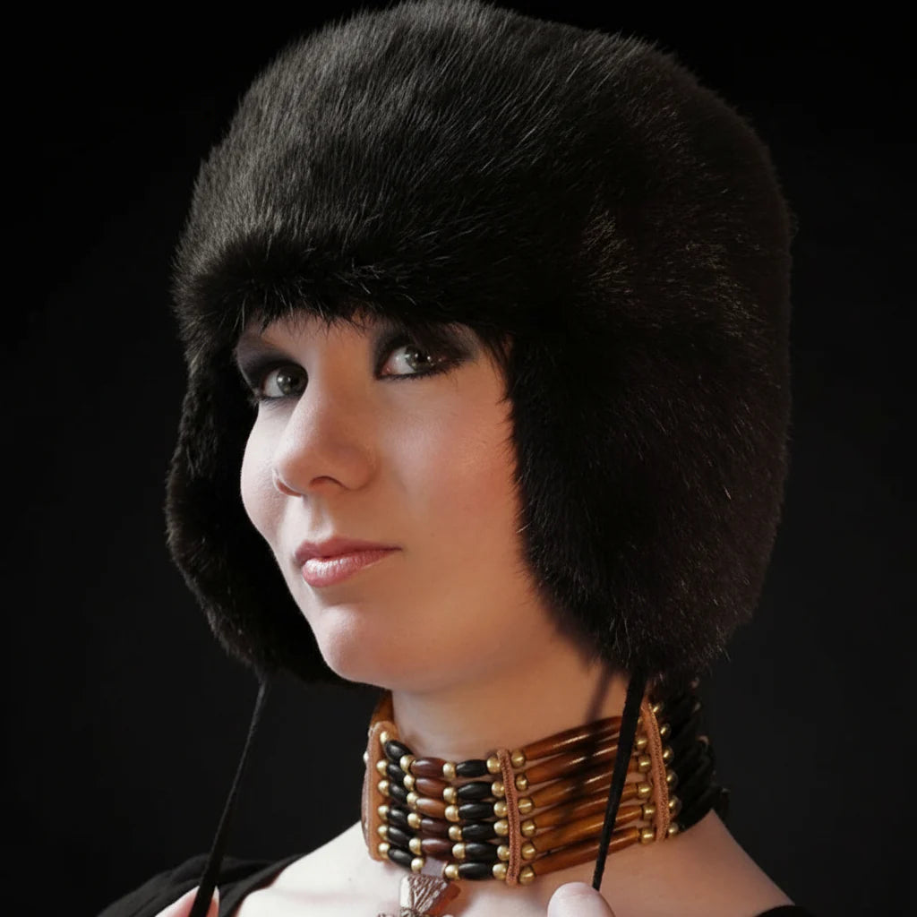 Tecumseh Canada | Black Muskrat Fur Bomber Hat - Handcrafted in Canada