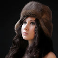 woman wearing a muskrat fur bomber hat
