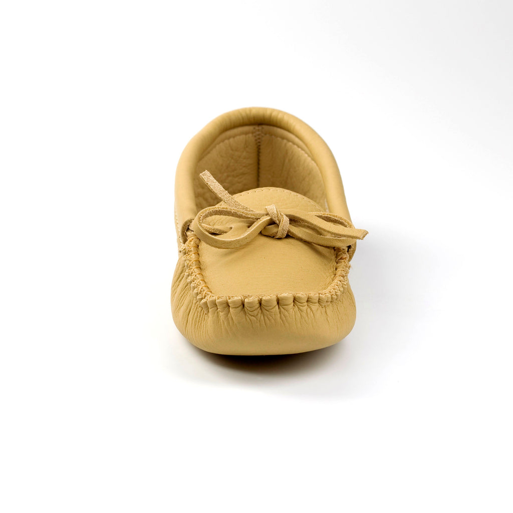 Mens Tan moccasin shoe on a white background