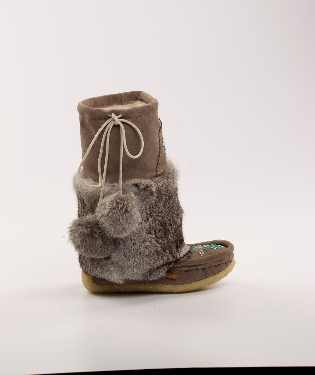 The Rimrock II : Handcrafted 13" Waterproof Grey Suede Mukluks With Merino Wool