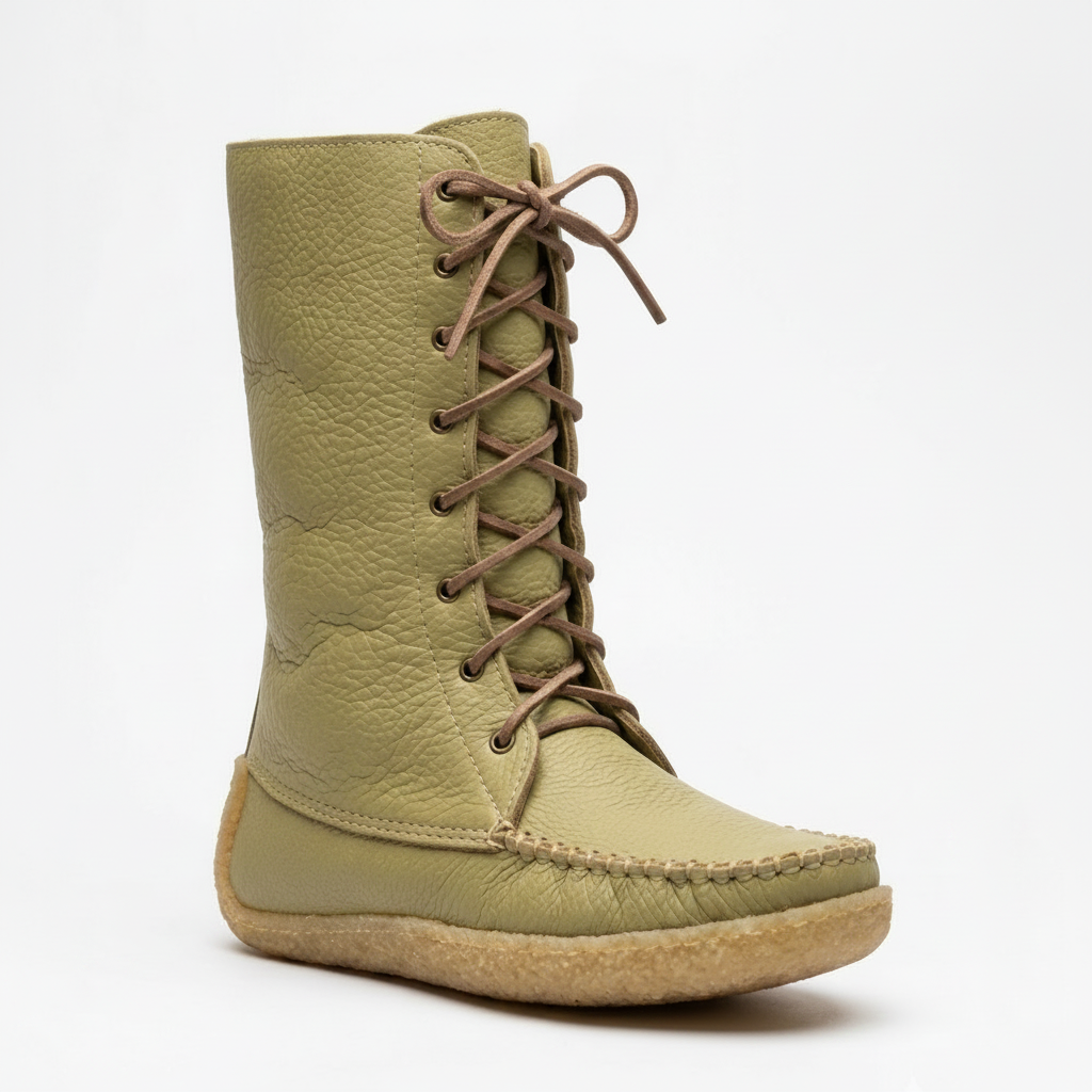 Deer tan  lace-up boot on a white background