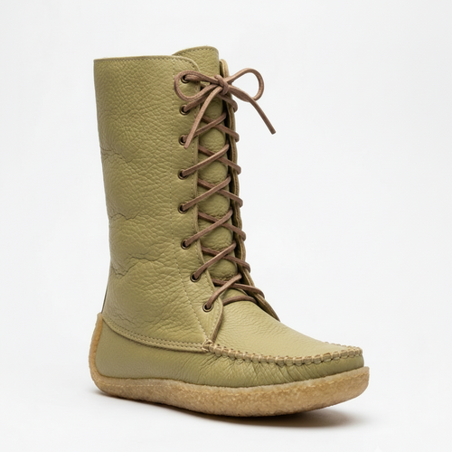 Deer tan  lace-up boot on a white background
