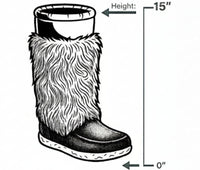 Illustration of a boot with fur trim and height measurement labels on a white background
