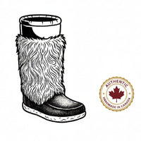 Illustration of a boot with fur trim and height measurement details on a white background