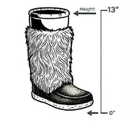 Illustration of a boot with fur trim and height measurement details on a white background