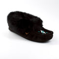 Black slipper with fur on a white background