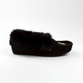 Black slipper with fur trim on a white background