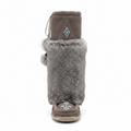 Brown mukluk with gray fur on a white background