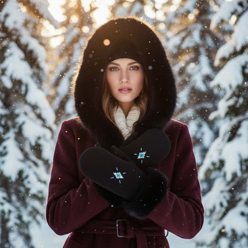 The Raven I – Premium Black Rabbit Fur & Suede Mittens | Handcrafted In Canada