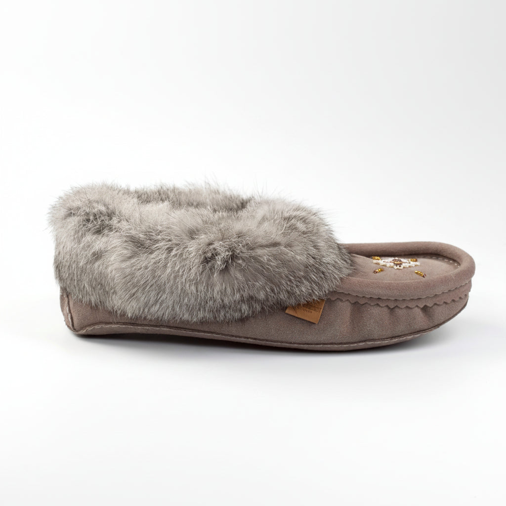 Gray slipper with fur trim on a white background