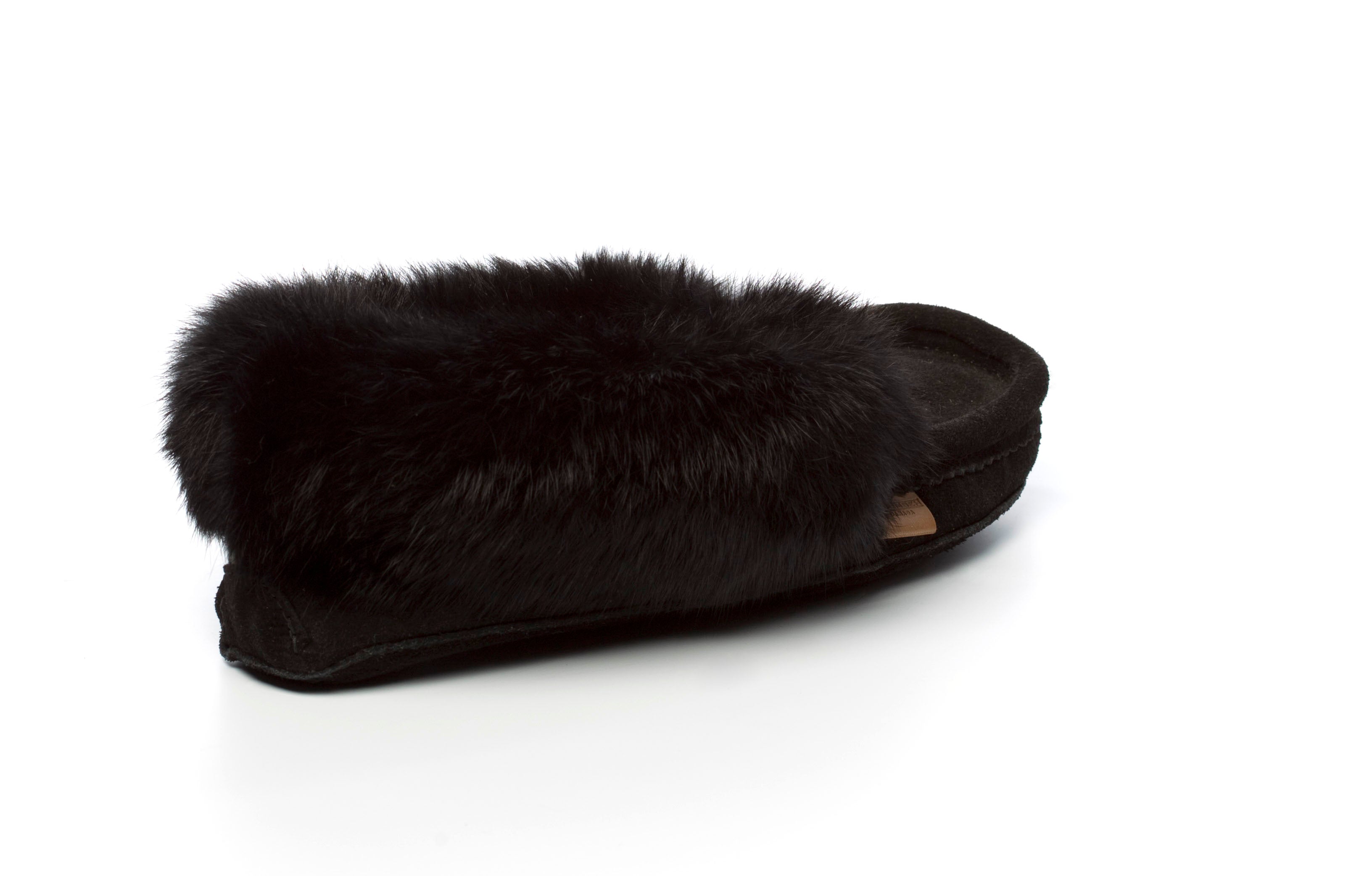 Black fur slide sandal on a white background