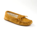 Yellow moccasin slipper on a white background