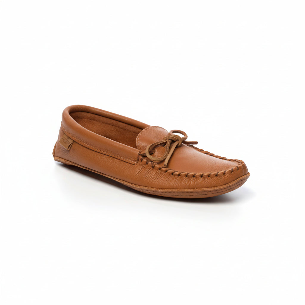 Brown leather loafer shoe on a white background