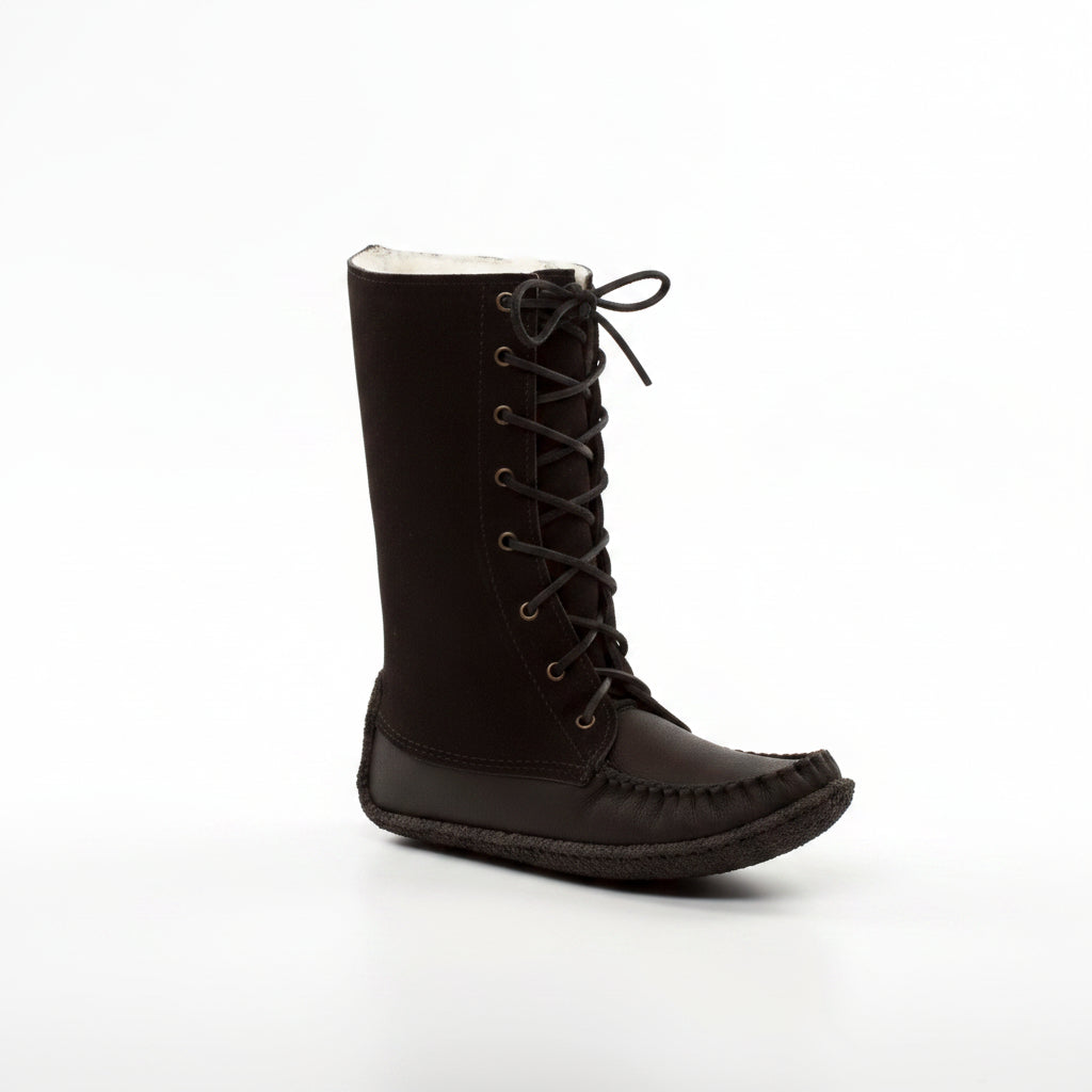 Black lace-up boot on a white background