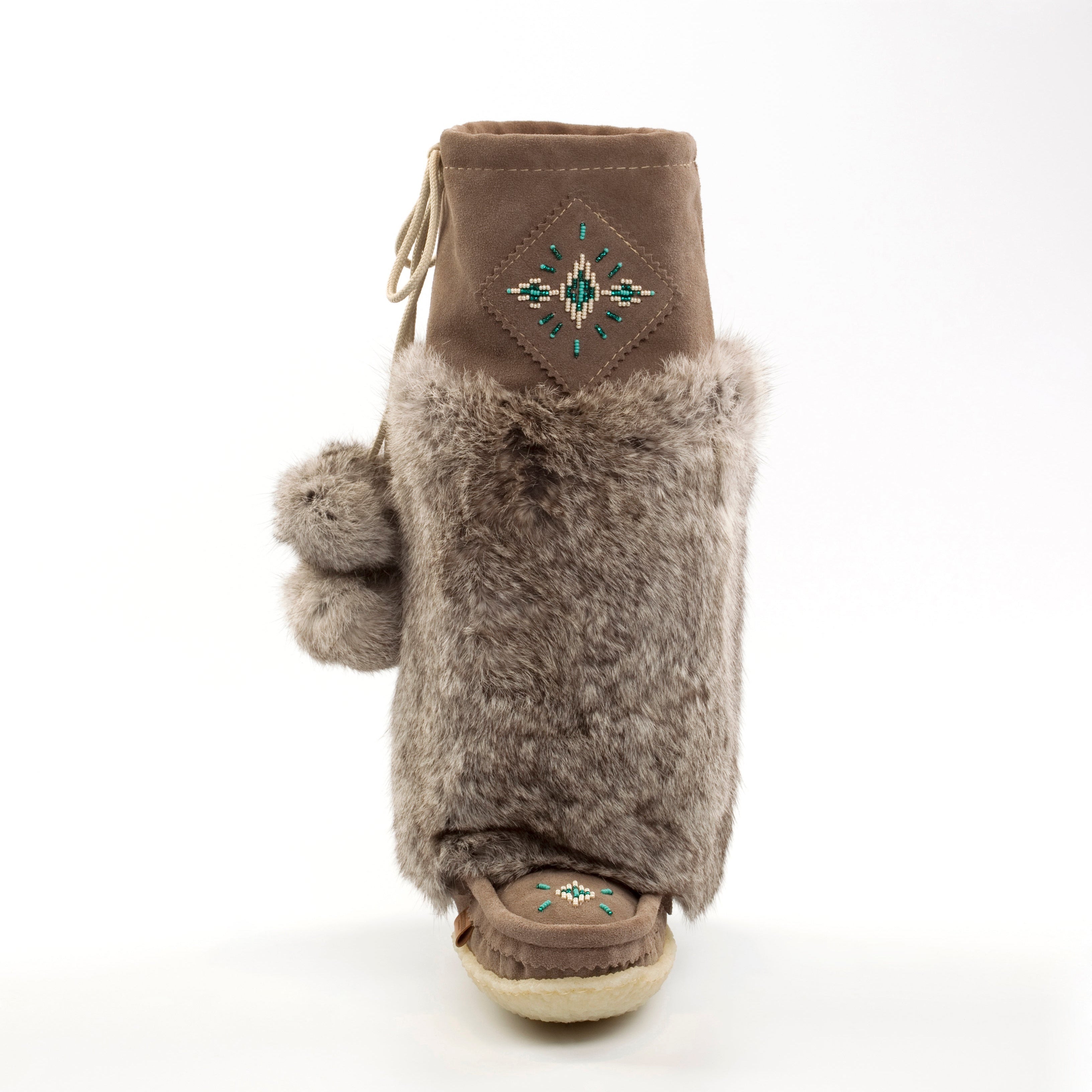 grey boot with fur shaft on a white background