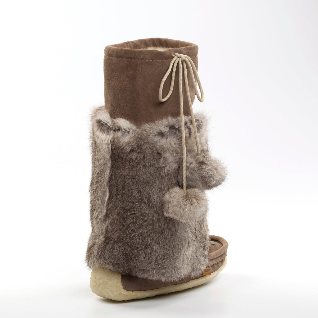 grey boot with fur trim on a white background