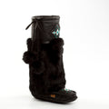 Black boot with fur trim on a white background