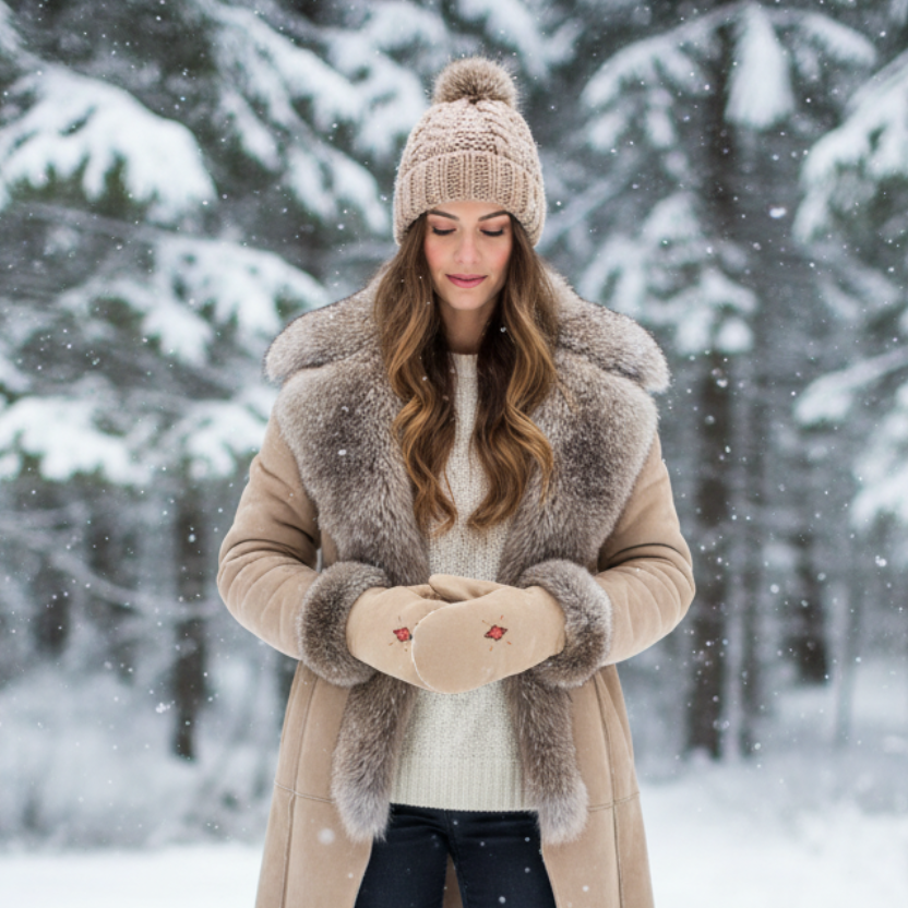 The ELK – Premium Brown Rabbit Fur & Suede Mittens | Handcrafted In Canada