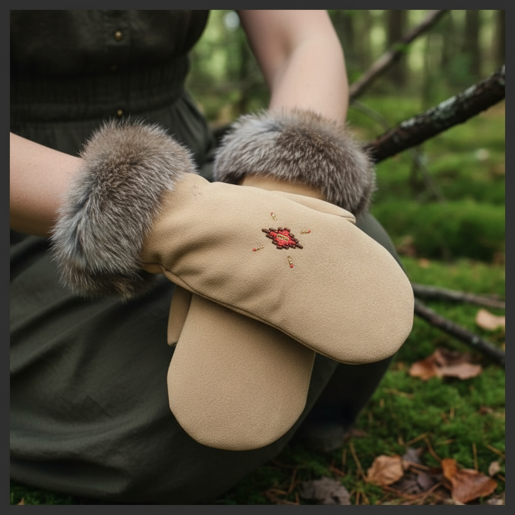The ELK – Premium Brown Rabbit Fur & Suede Mittens | Handcrafted In Canada