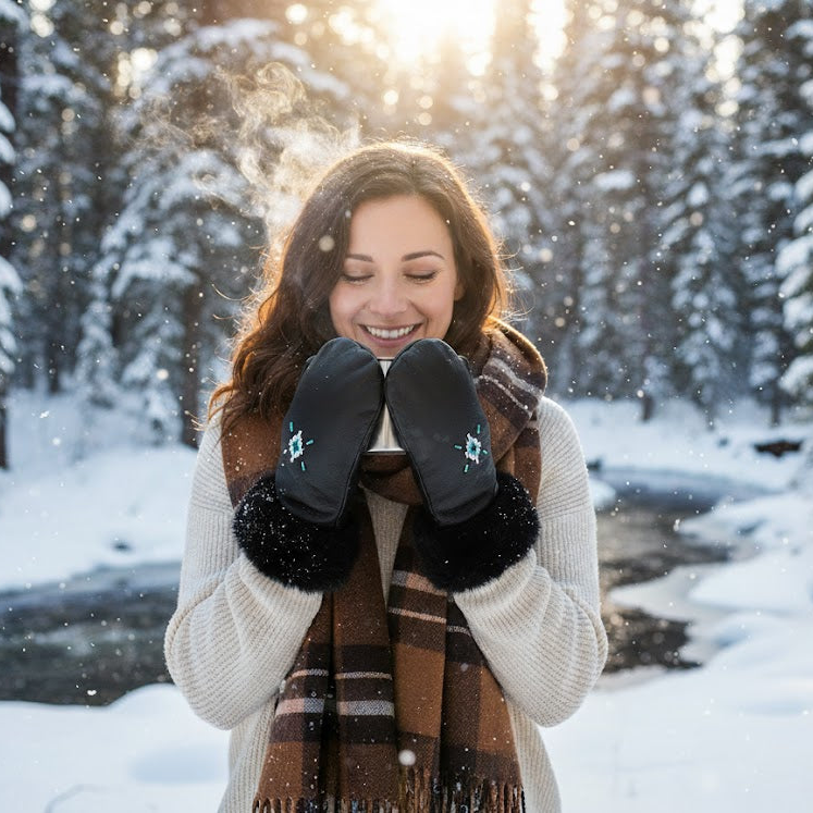 The Raven I – Premium Black Rabbit Fur & Leather Mittens | Handcrafted In Canada