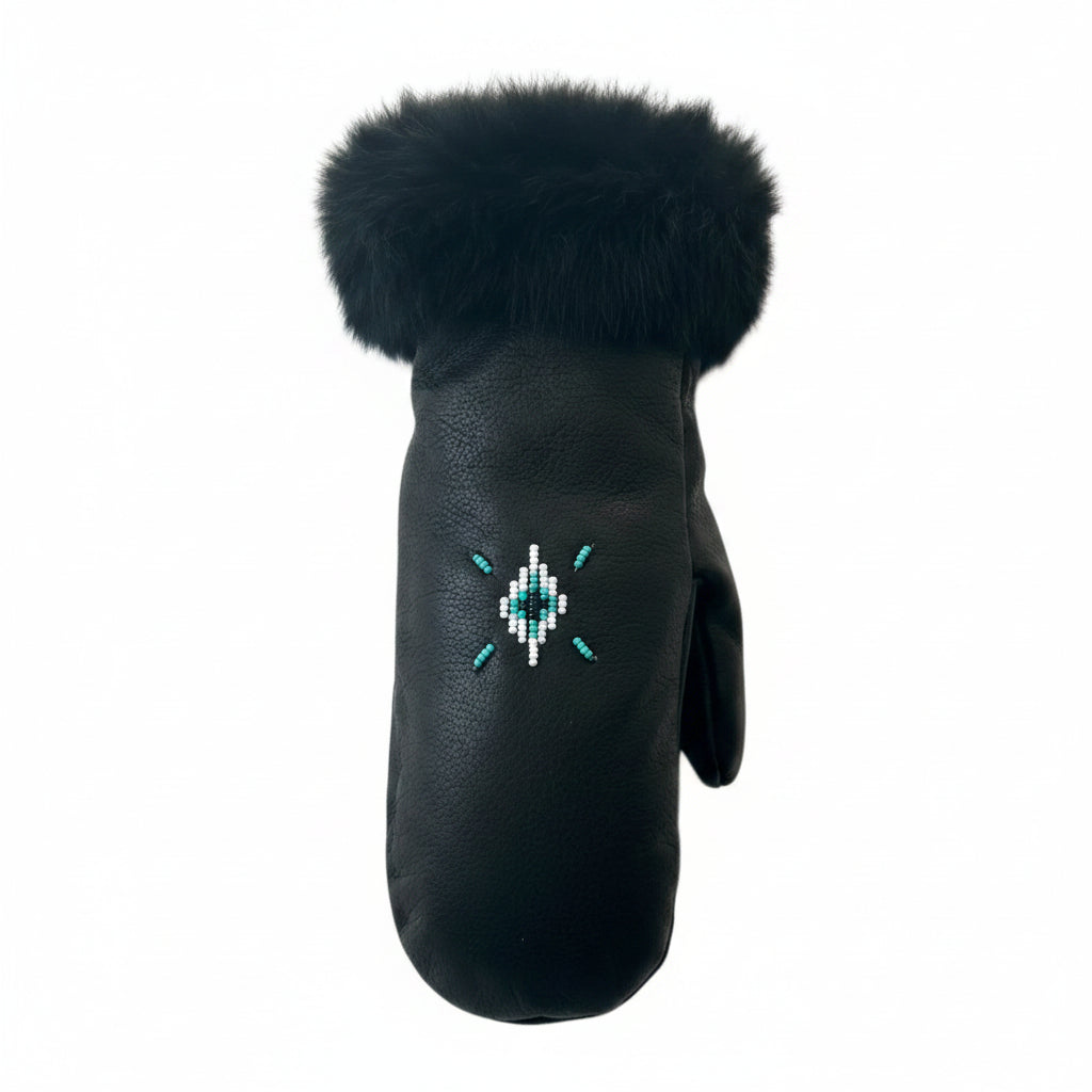 The Raven I – Premium Black Rabbit Fur & Leather Mittens | Handcrafted In Canada