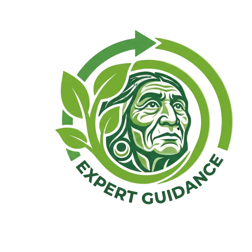 Logo with a stylized face, leaves, and arrows with 'Expert Guidance' text on a transparent background