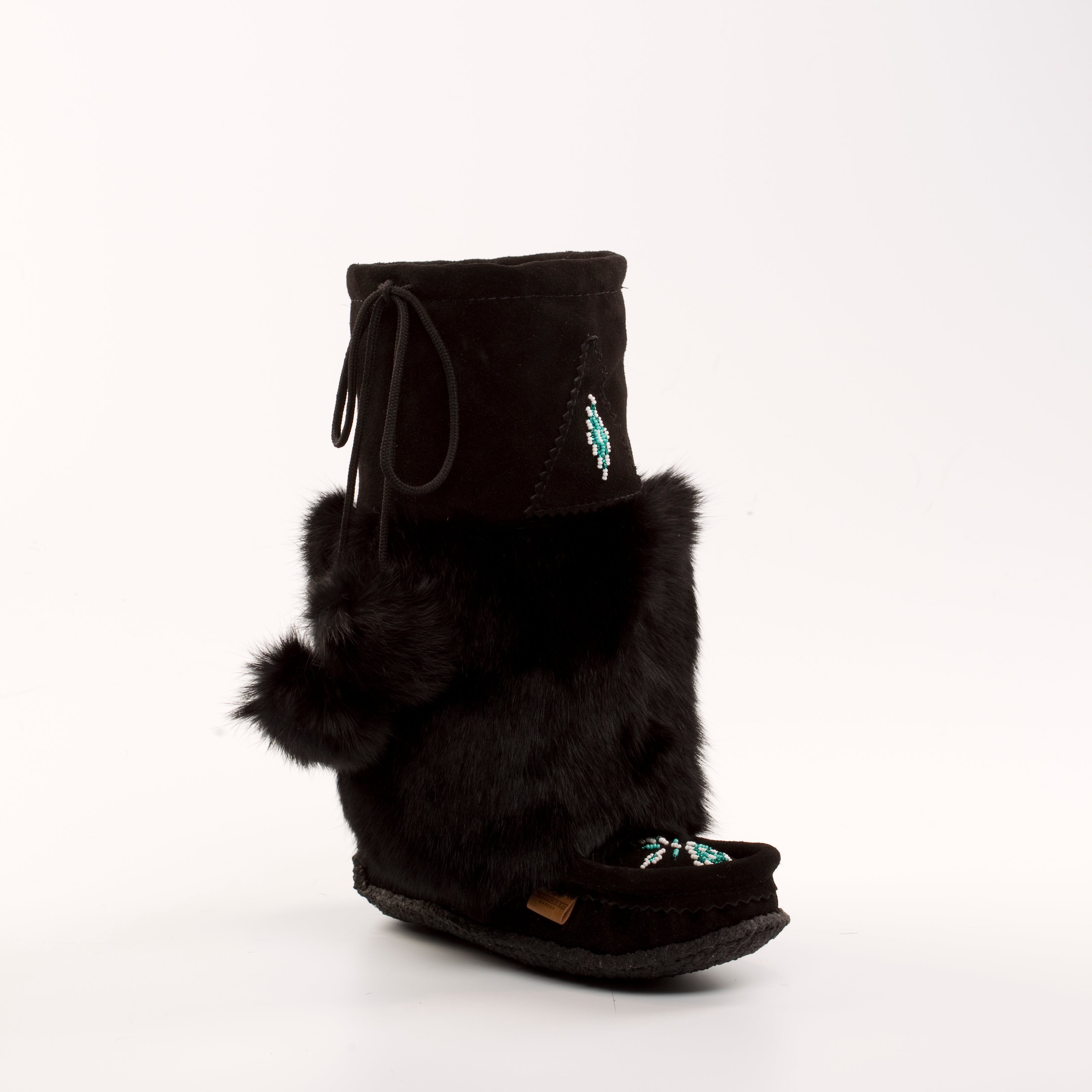 The Raven II: Handcrafted 13" Waterproof Black Suede Mukluks With Merino Wool