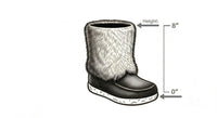 Illustration of a black boot with fur trim, showing height measurement on a white background.