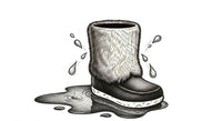 Illustration of a winter boot with fur cuff, water droplets, and measurement details on a white background.