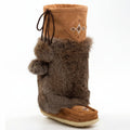 Brown boot with fur trim on a white background